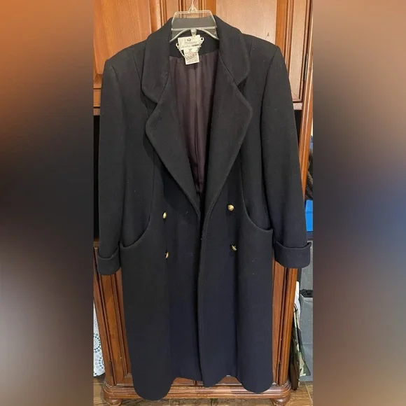 Worthington Black Wool Button Front Long Length Vintage Coat - Picture 1 of 6